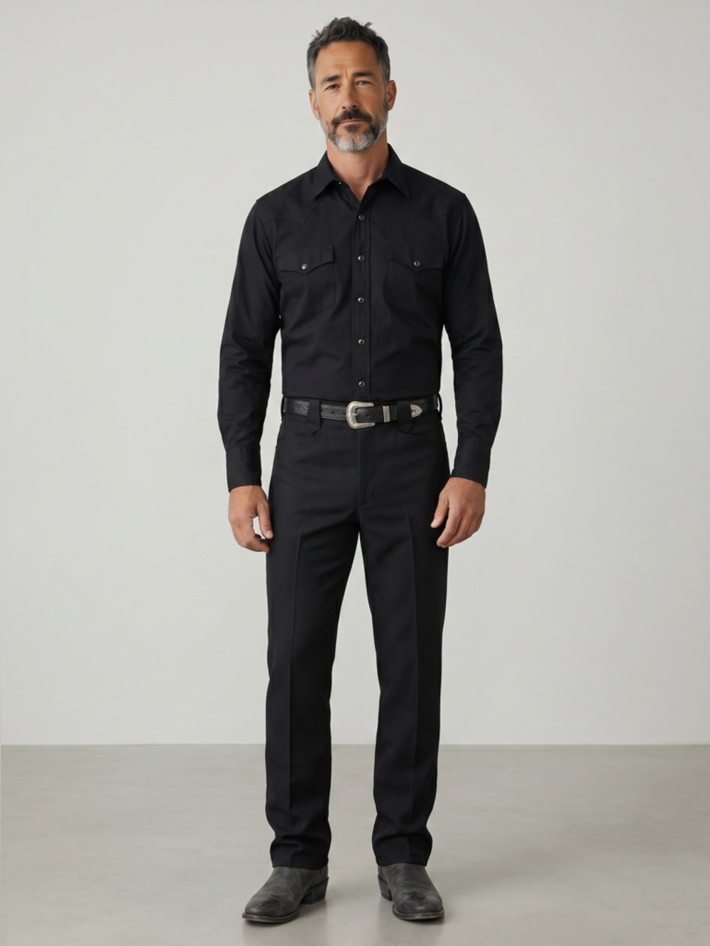 Circle S Western Dress Pants Mens 38 Black Cowboy Formal Slacks Polyester